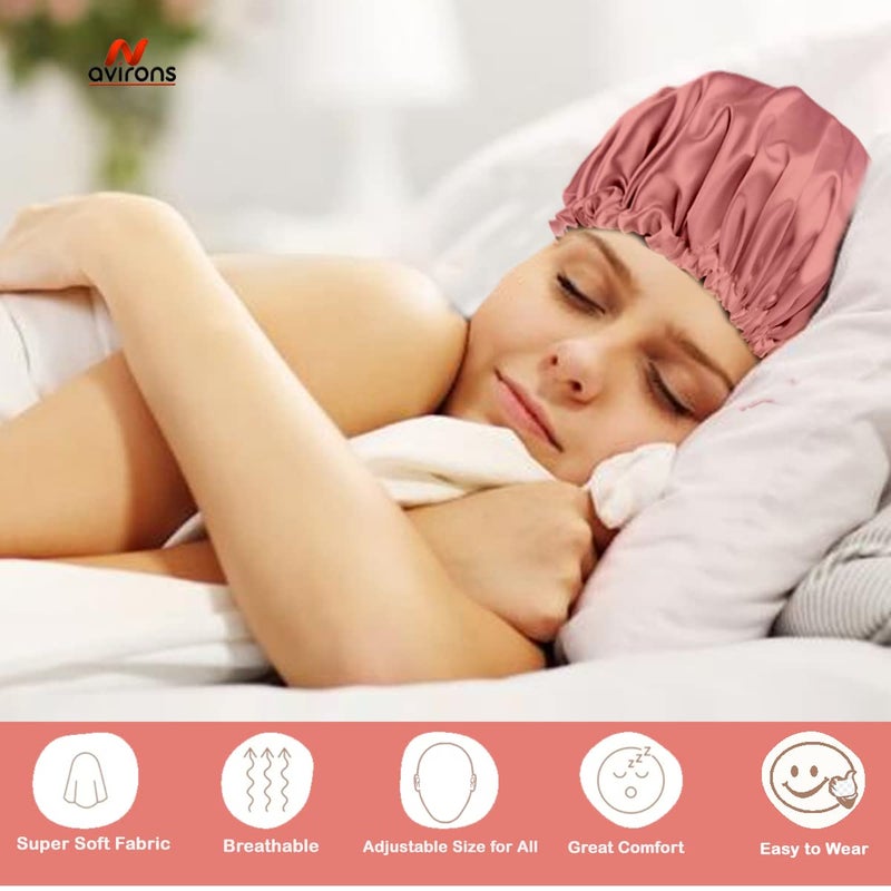 Avirons Satin Silk Hair Bonnet Cap with Sleeping Eye Mask |Silk Head Cap for Sleeping| Satin Bonnet for All Type Hair| Night Cap for Women| Fully Reversible Pure Satin Hair Bonnet Satin Sleep cap - Image 2