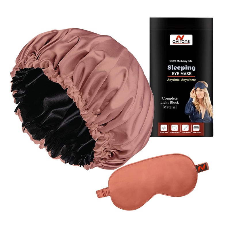 Avirons Satin Silk Hair Bonnet Cap with Sleeping Eye Mask |Silk Head Cap for Sleeping| Satin Bonnet for All Type Hair| Night Cap for Women| Fully Reversible Pure Satin Hair Bonnet Satin Sleep cap - Image 1