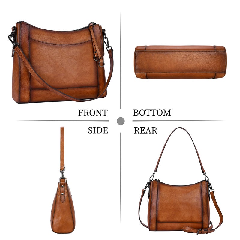 Iswee Leather Crossbody Bags for Women Shoulder Purse Medium Hobo Genuine Leather Satchel Purses and Handbags (Light Brown) - Image 5