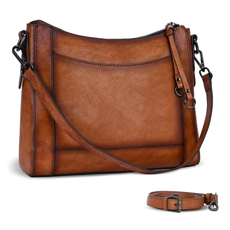Iswee Leather Crossbody Bags for Women Shoulder Purse Medium Hobo Genuine Leather Satchel Purses and Handbags (Light Brown) - Image 1