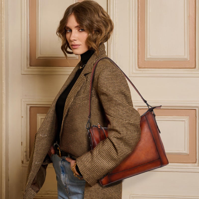 Iswee Leather Crossbody Bags for Women Shoulder Purse Medium Hobo Genuine Leather Satchel Purses and Handbags (Light Brown) - Image 3