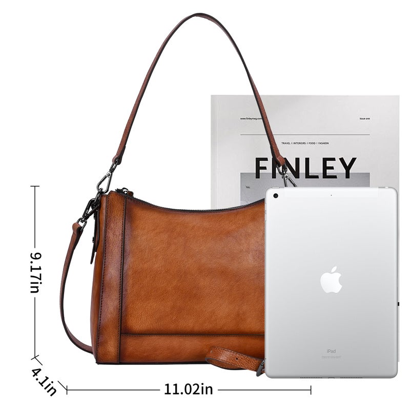 Iswee Leather Crossbody Bags for Women Shoulder Purse Medium Hobo Genuine Leather Satchel Purses and Handbags (Light Brown) - Image 4