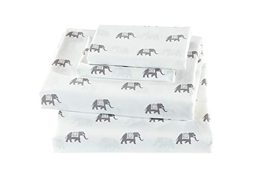 Linen Plus Sheet Set Elephant Grey/White Elephants Flat Sheet Fitted Sheet and Pillow Case Twin Size New - Image 3