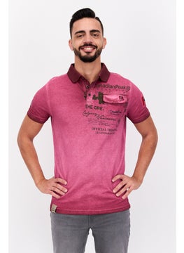 Canadian Peak Men Regular Fit Graphic Print Short Sleeves Polo, Burgundy  - Image 1