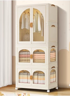 CityRiya-Long Kids Wardrobe Baby Closet Storage Organizer Portable Children Clothes Cabinet Storage Rack Toddler Dresser with Hanging Rod and Wheels for Boys Girls Clothing Nursery Armoire White  - Image 1