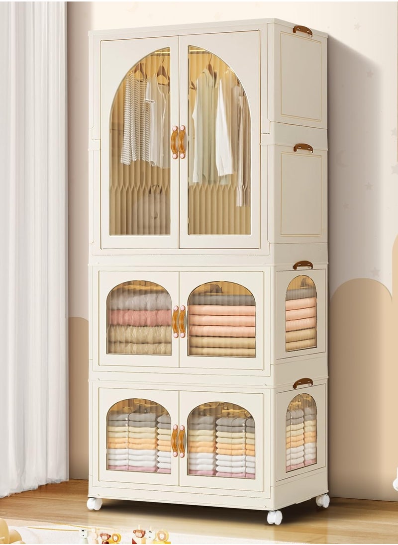 CityRiya-Long Kids Wardrobe Baby Closet Storage Organizer Portable Children Clothes Cabinet Storage Rack Toddler Dresser with Hanging Rod and Wheels for Boys Girls Clothing Nursery Armoire White  - Image 1