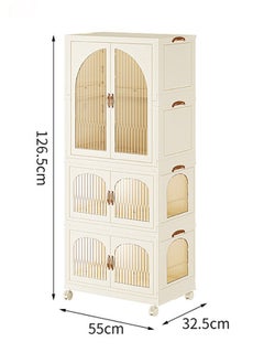 CityRiya-Long Kids Wardrobe Baby Closet Storage Organizer Portable Children Clothes Cabinet Storage Rack Toddler Dresser with Hanging Rod and Wheels for Boys Girls Clothing Nursery Armoire White  - Image 5