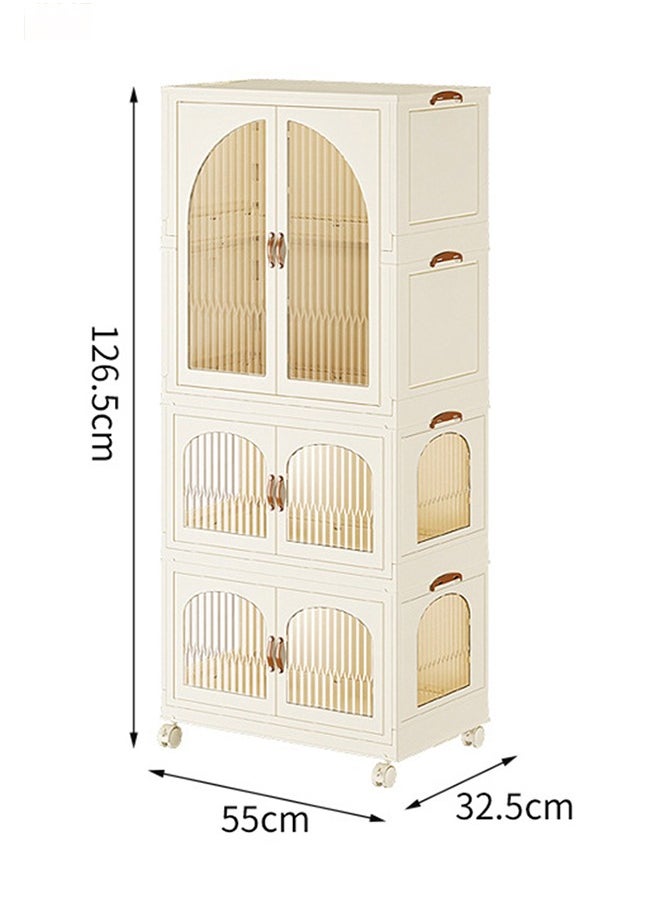 CityRiya-Long Kids Wardrobe Baby Closet Storage Organizer Portable Children Clothes Cabinet Storage Rack Toddler Dresser with Hanging Rod and Wheels for Boys Girls Clothing Nursery Armoire White  - Image 5