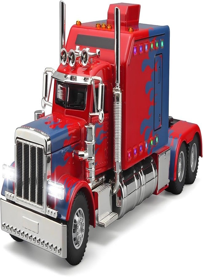 FEXXA 1:24 Scale Heavy Tow Truck to Die-Cast Metal Car with Sport car Openable Doors Light and Sound,Pull Back Function Indoor Outdoor Toy for Kids-Peter bilt Semi Truck (RED) - Image 1