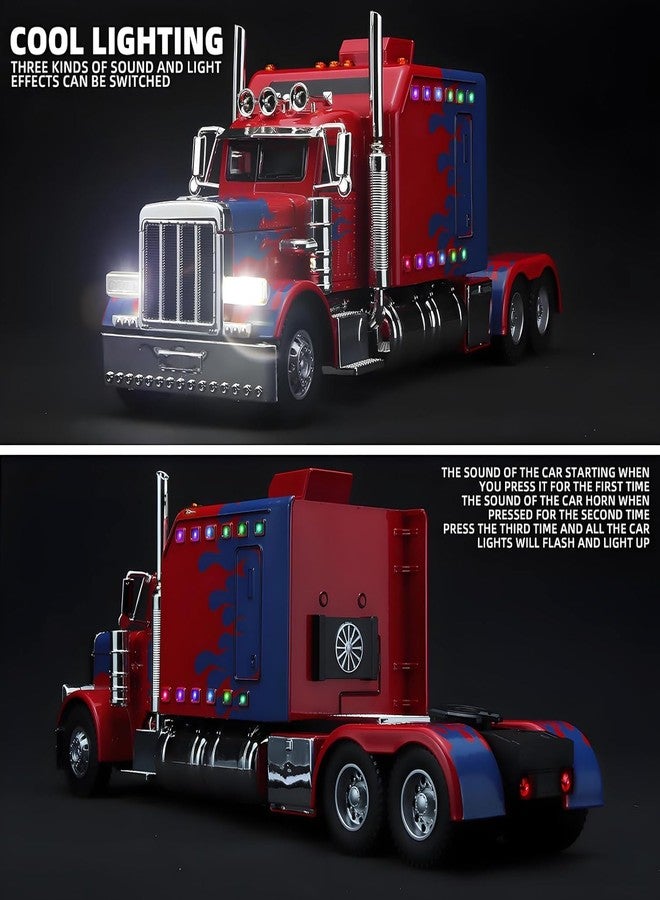 FEXXA 1:24 Scale Heavy Tow Truck to Die-Cast Metal Car with Sport car Openable Doors Light and Sound,Pull Back Function Indoor Outdoor Toy for Kids-Peter bilt Semi Truck (RED) - Image 4