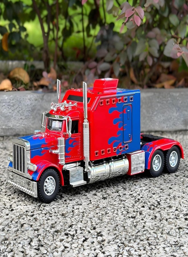 FEXXA 1:24 Scale Heavy Tow Truck to Die-Cast Metal Car with Sport car Openable Doors Light and Sound,Pull Back Function Indoor Outdoor Toy for Kids-Peter bilt Semi Truck (RED) - Image 2