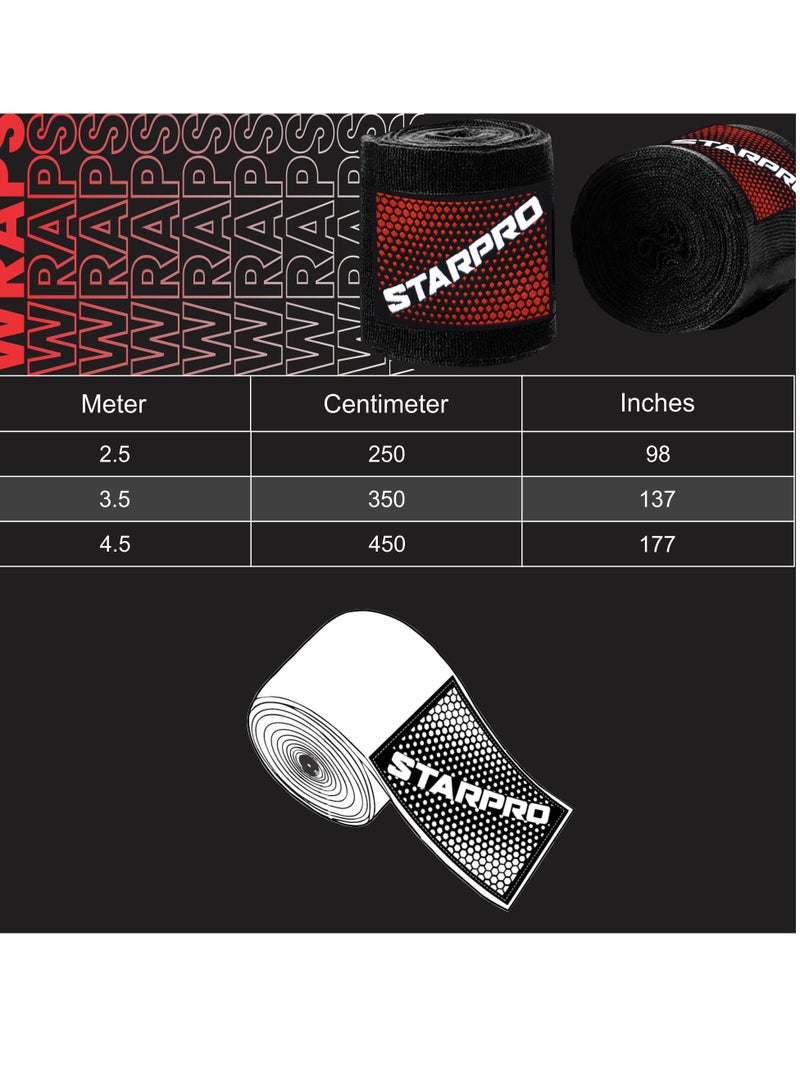 Starpro Boxing Hand Wraps - Carbon Woven Cotton Bandages - 2.55m 3.5m 4.5m - Boxing Wraps For Men Women Kids for Training Sparring Fitness & Martial Arts  - Image 2