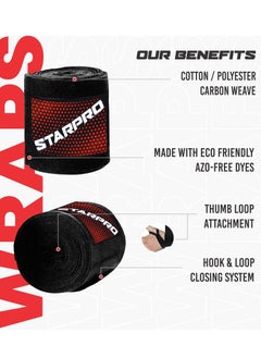 Starpro Boxing Hand Wraps - Carbon Woven Cotton Bandages - 2.55m 3.5m 4.5m - Boxing Wraps For Men Women Kids for Training Sparring Fitness & Martial Arts  - Image 3