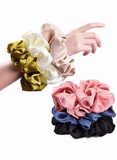 Hair Ties Real Silk Scrunchies for Women, Large Scrunchie Satin Oversized Thick Elastic Jumbo 6 Pack