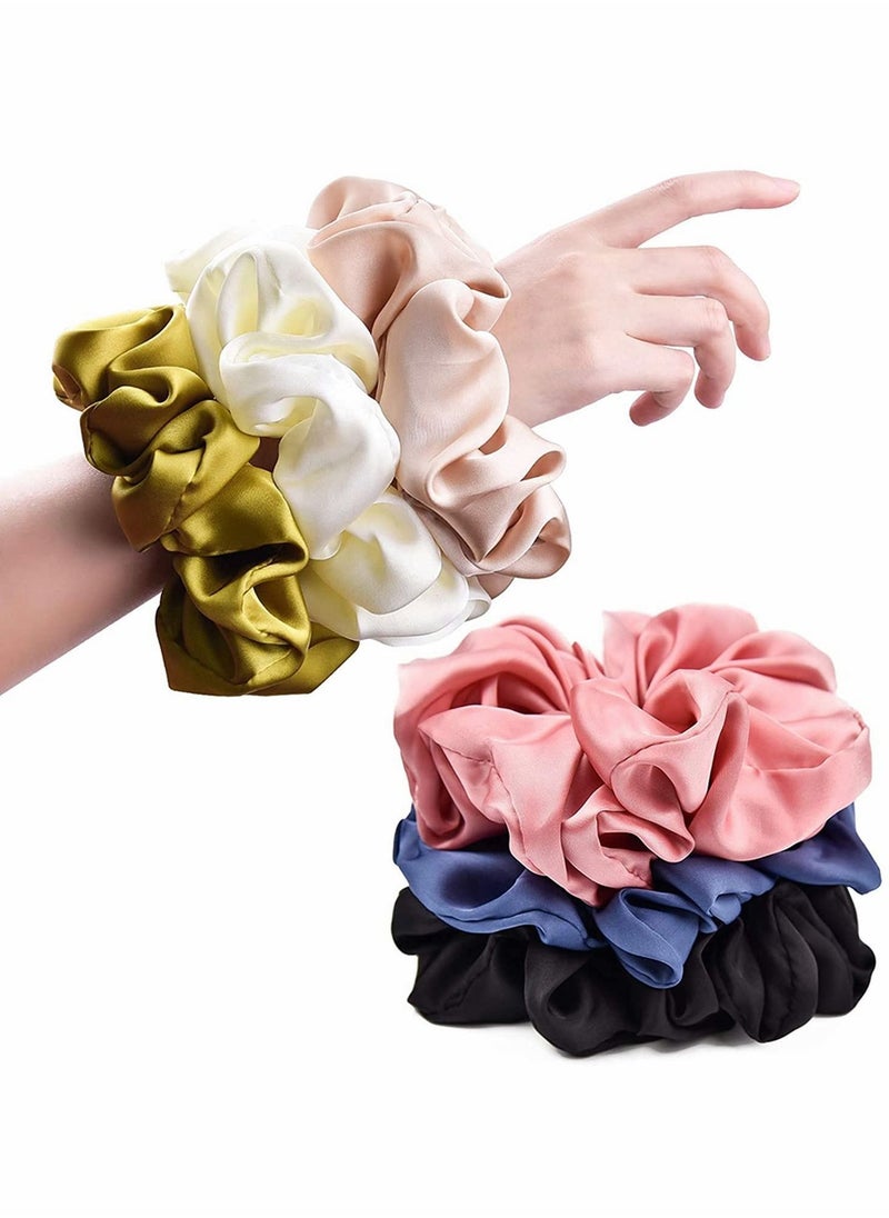 Y&D - Hair Ties Real Silk Scrunchies for Women, Large Scrunchie Satin Oversized Thick Elastic Jumbo 6 Pack - Image 1