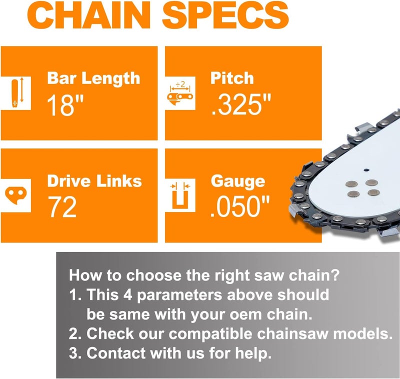 SUNGATOR 18 Inch Chainsaw Chain SG-H72, .325" Pitch - .050" Gauge - 72 Drive Links - Image 5