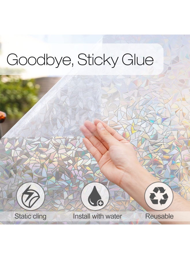 rabbitgoo Window Privacy Film Rainbow Film Decorative Window Sticker 3D Static Stained Glass Cling Tint for Home Heat Control NonAdhesive 175 x 787 inches - Image 4