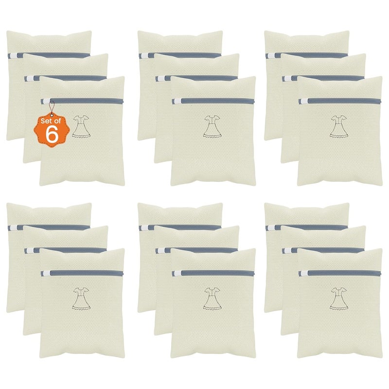 Kuber Industries Set of 18 Polyester Mesh Laundry Bag with Zip Reusable Washing Bags for Washing Machine Ideal for Delicate Fabrics Lingerie Shoes Protection YZ4BG Beige - Image 1