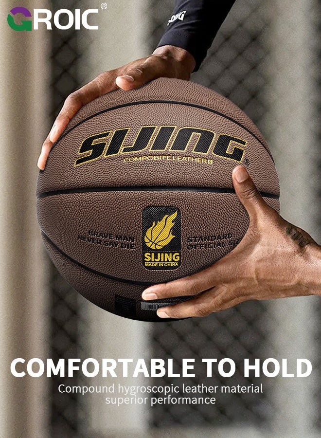 GROIC Official Size 7 Basketball, 29.5 Basketball,Outdoor Composite Basketball Rubber Basketball, Wear Resistant and Easy Grip Practice Basketball for Indoor Outdoor Games(Brown) - Image 5