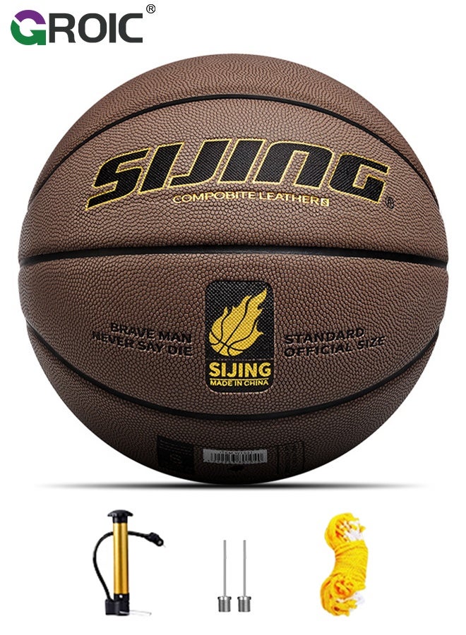 GROIC Official Size 7 Basketball, 29.5 Basketball,Outdoor Composite Basketball Rubber Basketball, Wear Resistant and Easy Grip Practice Basketball for Indoor Outdoor Games(Brown) - Image 1