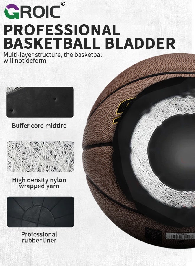 GROIC Official Size 7 Basketball, 29.5 Basketball,Outdoor Composite Basketball Rubber Basketball, Wear Resistant and Easy Grip Practice Basketball for Indoor Outdoor Games(Brown) - Image 4