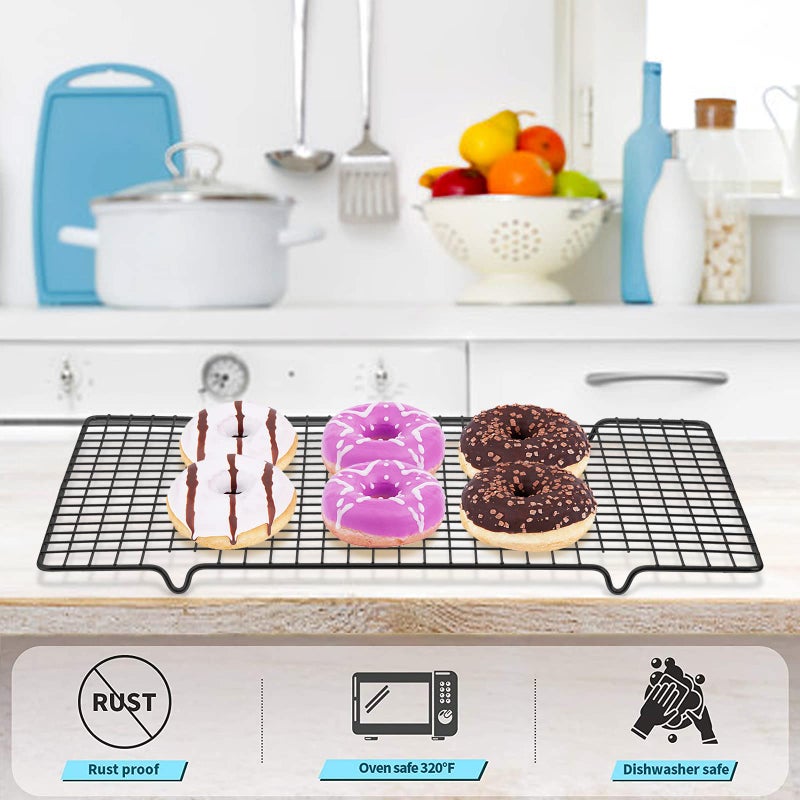 Tebery تبيري 2 عبوة رفوف طهي سلكية ثقيلة، رفوف خبز تناسب صينية نصف، شبكة خبز غير لاصقة للتشويح والطهي والشواء والتجفيف - 16" x 10" - Image 5