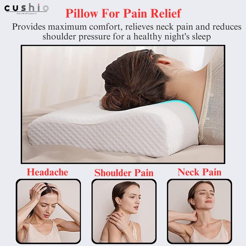 CUSHIO Memory Foam Butterfly Shape Contour Pillow | Cervical Orthopedic Memory Pillow for Neck & Shoulder Pain Relief | Size 20"x12" (White) - Image 4