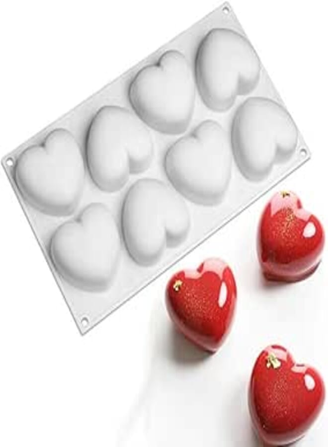 ANUNU Heart Shaped Chocolate Molds, Valentines Day Gifts 3D Heart Silicone Baking Molds for Chocolate Fondant Wedding Engagement Day(8-Cavity)