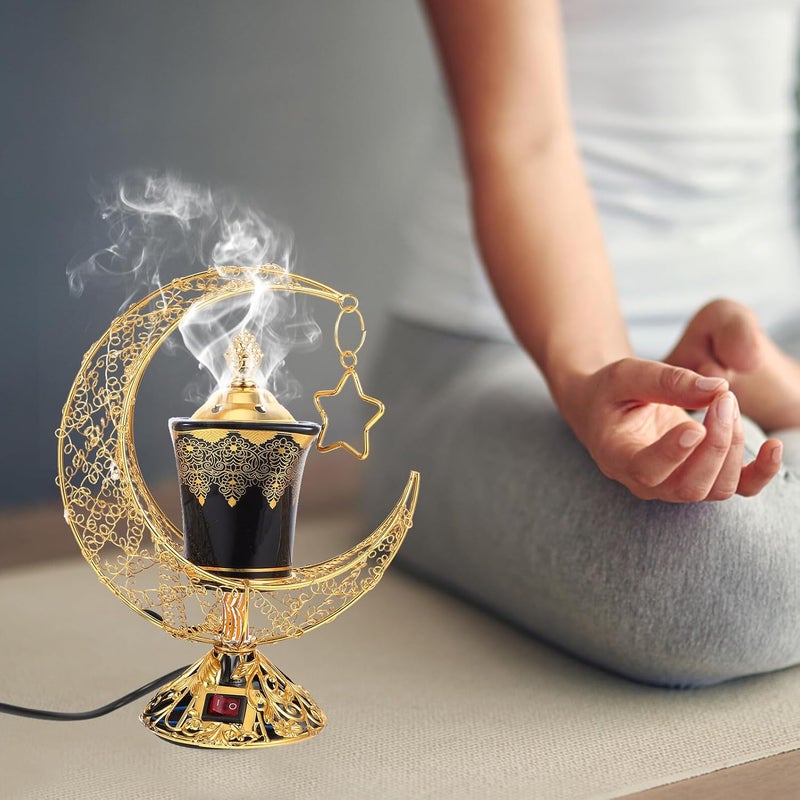 مبخرة كهربائية حارقة لحامل البخور الخزفي بتصميم قابس آمن للعلاج العطري لتزيين المنزل والاسترخاء والتأمل مع جهد أمريكي عربي الطراز - Image 5