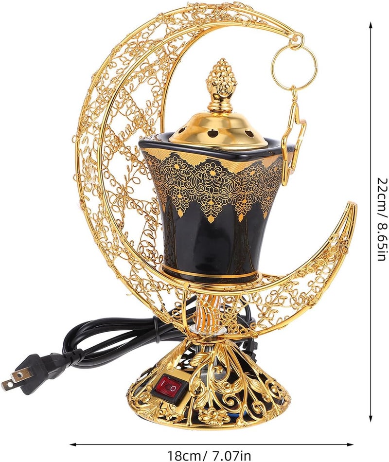 مبخرة كهربائية حارقة لحامل البخور الخزفي بتصميم قابس آمن للعلاج العطري لتزيين المنزل والاسترخاء والتأمل مع جهد أمريكي عربي الطراز - Image 2