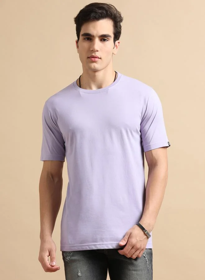 Bushirt Solid Round Neck Regular Fit T-Shirt by Styli
