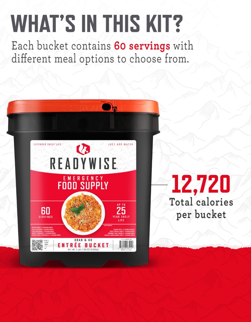 ReadyWise Entrée Bucket - 60 Servings, Emergency Food Supply for Survival Kit, Protein Meals, Freeze Dried Food, Ready to Eat Camping & Road Trip Essentials, up to 25 Year Shelf Stable Life - Image 4