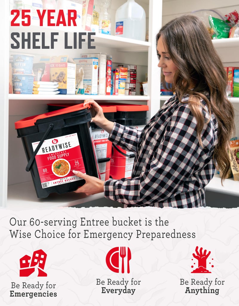ReadyWise Entrée Bucket - 60 Servings, Emergency Food Supply for Survival Kit, Protein Meals, Freeze Dried Food, Ready to Eat Camping & Road Trip Essentials, up to 25 Year Shelf Stable Life - Image 3