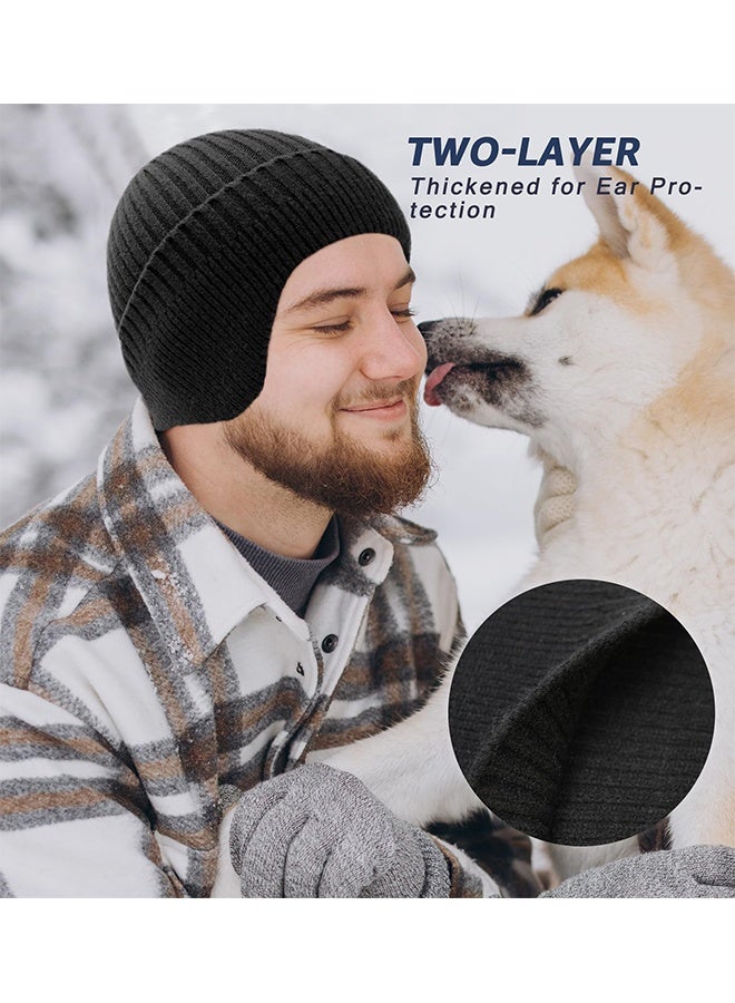اتش واي قطعتان من قبعات الشتاء مع أغطية للأذن للرجال والنساء، قبعة شتوية للزوجين، قبعة محبوكة ناعمة ودافئة وقابلة للتنفس، قبعة بأغطية للأذن دافئة، مناسبة للجنسين للنشاطات الخارجية - Image 4