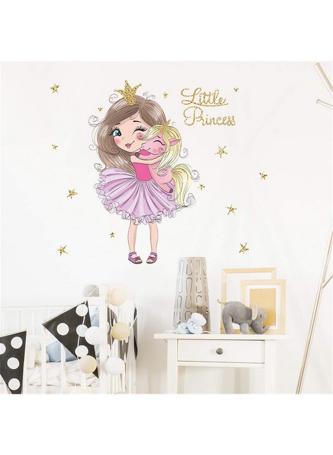 ROFARSO Colorful Cute Lovely Little Princess Hugging Baby Unicorn Wall Stickers for Kids Peel and Stick Removable Wall Decals DIY Decorations Decor for Nursery Baby Girls Bedroom Playroom Living Room - Image 3