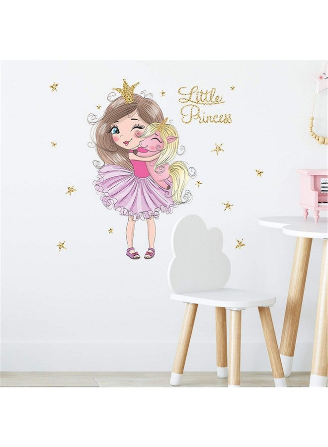 ROFARSO Colorful Cute Lovely Little Princess Hugging Baby Unicorn Wall Stickers for Kids Peel and Stick Removable Wall Decals DIY Decorations Decor for Nursery Baby Girls Bedroom Playroom Living Room - Image 2