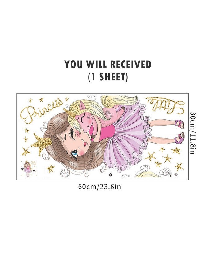 ROFARSO Colorful Cute Lovely Little Princess Hugging Baby Unicorn Wall Stickers for Kids Peel and Stick Removable Wall Decals DIY Decorations Decor for Nursery Baby Girls Bedroom Playroom Living Room - Image 5