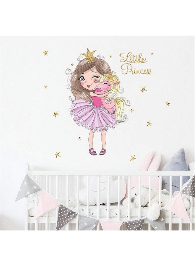 ROFARSO Colorful Cute Lovely Little Princess Hugging Baby Unicorn Wall Stickers for Kids Peel and Stick Removable Wall Decals DIY Decorations Decor for Nursery Baby Girls Bedroom Playroom Living Room - Image 1