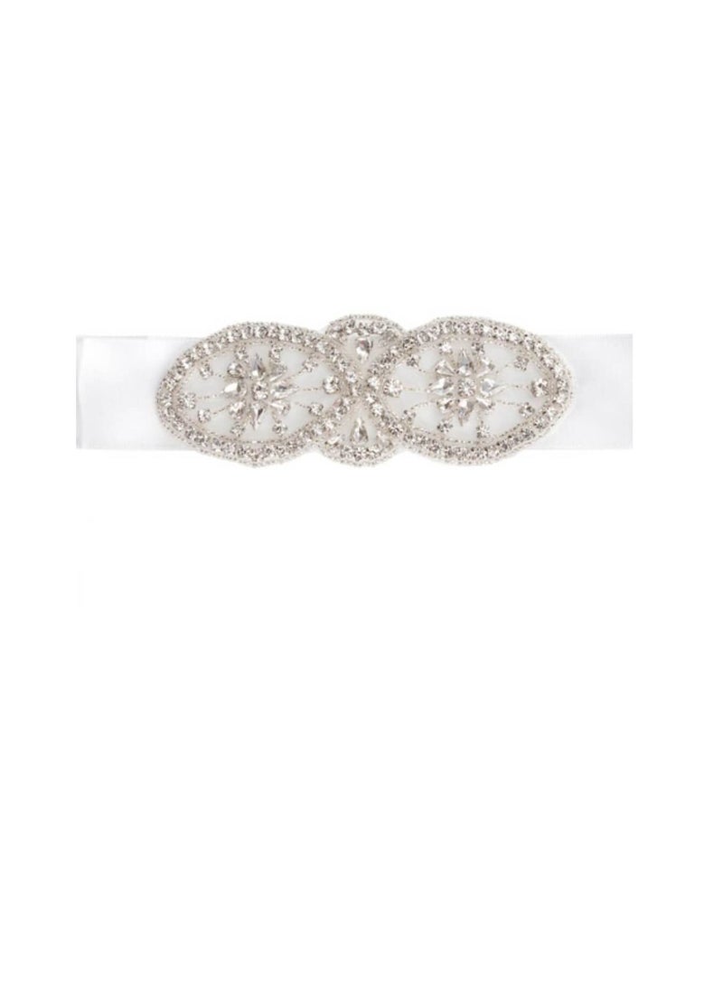 Wedding Dress Belts White Satin Sash w/Crystal Rhinestone Design  - Image 3