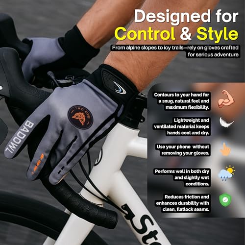 BADOWL Street Hawk Bike Riding Gloves for Men and Women – Full Finger Protection, Non-Slip Grip, Breathable Material, Ideal for Cycling, Motorbike and Outdoor Sports (Grey, M) - Image 4