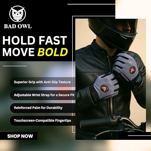 BADOWL Street Hawk Bike Riding Gloves for Men and Women – Full Finger Protection, Non-Slip Grip, Breathable Material, Ideal for Cycling, Motorbike and Outdoor Sports (Grey, M) - Image 5