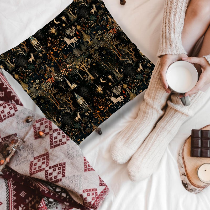 LUKIPOM Medieval Dark Gothic Forest Pillow Covers 18x18 Double-Sided, Cottagecore Room Home Decor, Boho Witchy Celestial Whimsical Forest Horse Castle Botanical Decorative Throw Pillow Covers - Image 5