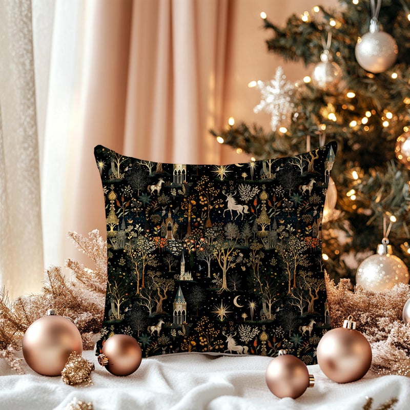 LUKIPOM Medieval Dark Gothic Forest Pillow Covers 18x18 Double-Sided, Cottagecore Room Home Decor, Boho Witchy Celestial Whimsical Forest Horse Castle Botanical Decorative Throw Pillow Covers - Image 3