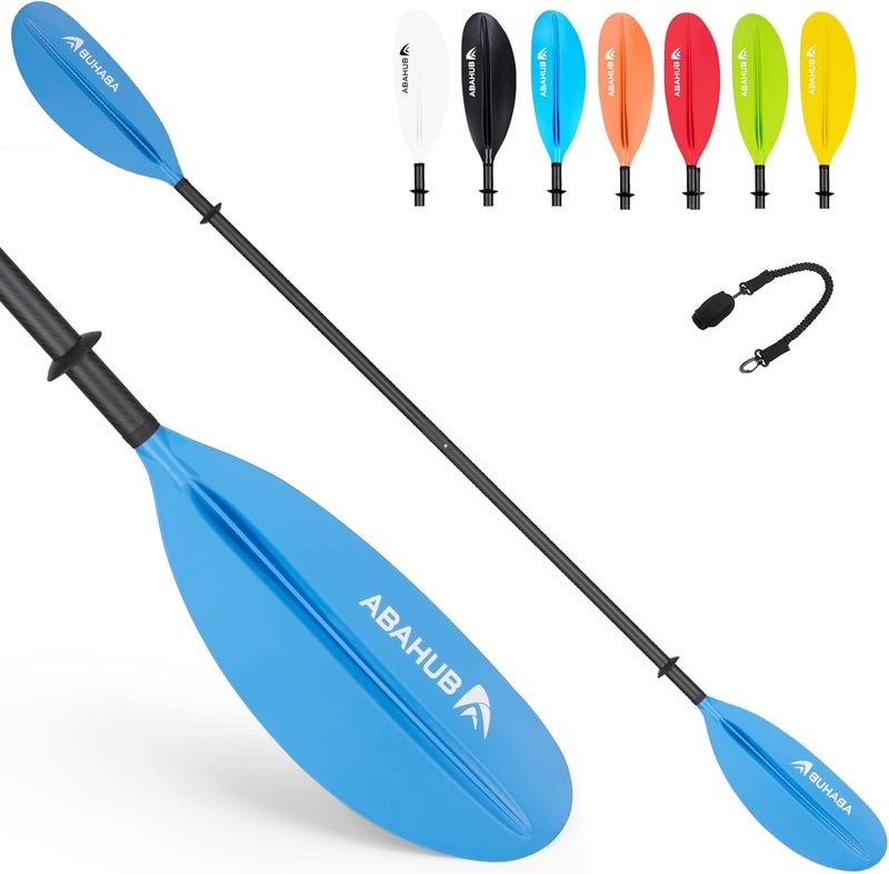 Abahub 1 x Carbon Kayak Paddles, 90.5 Inches Kayaking Oars for Boating, Canoeing with Free Paddle Leash, Carbon Fiber Shaft Black/Blue/Green/Orange/Yellow/White/Red Plastic Blades - Image 1