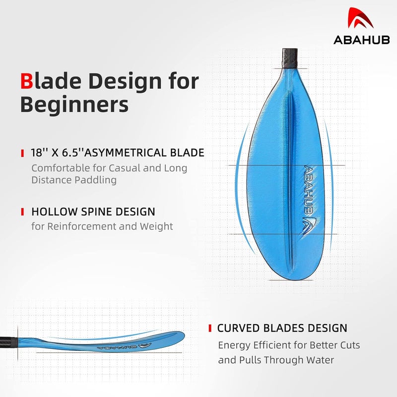 Abahub 1 x Carbon Kayak Paddles, 90.5 Inches Kayaking Oars for Boating, Canoeing with Free Paddle Leash, Carbon Fiber Shaft Black/Blue/Green/Orange/Yellow/White/Red Plastic Blades - Image 3