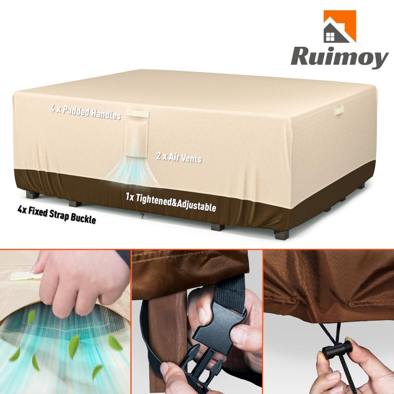 Ruimoy Patio Furniture Covers, Outdoor Furniture Cover Waterproof, General Purpose, Outside Table and Chair Covers, Heavy Duty 600D (124 Inch L x 70.8 Inch W x 29.1 Inch H)-Brown - Image 5