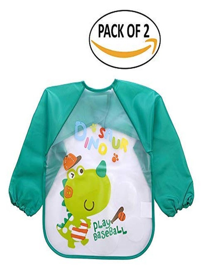 FOK 2 Pc Full Sleeves Washable Waterproof Feeding Bib for Babies and Kids - Random Color - Image 2
