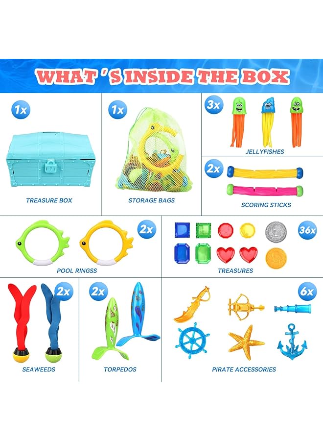 KASTWAVE 55 Pcs Pool Dive Toy For Kids Pools Diving Toys Pool Games For Kids Swim Toys With Pool Rings Pool Dive Sticks Pool Dive Gems Pool Treasure Toys Swimming Pool Toys - Image 5