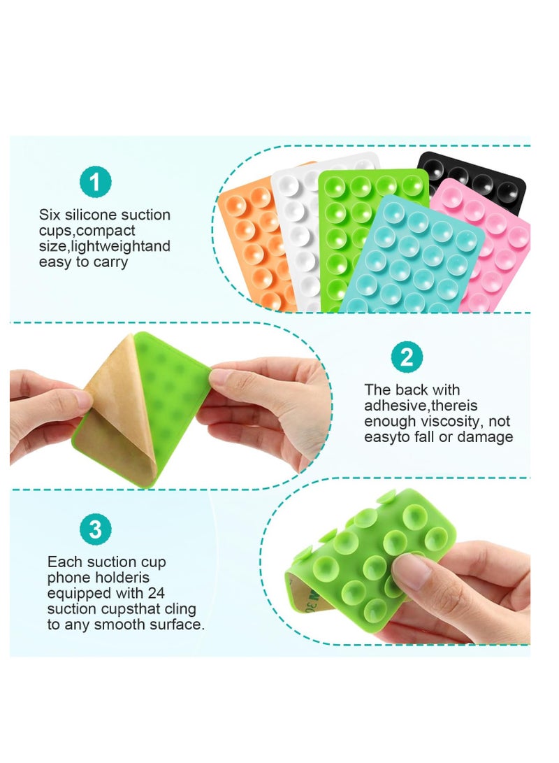 VIUAUAX 6 Pcs Suction Phone Case Mount, Silicone Adhesive Mobile Phone Accessory Holder, Fidget Toy Hands-Free Mirror Shower Holder, Sticky Grip for Tiktok Videos and Selfies (6 Colors) - Image 3