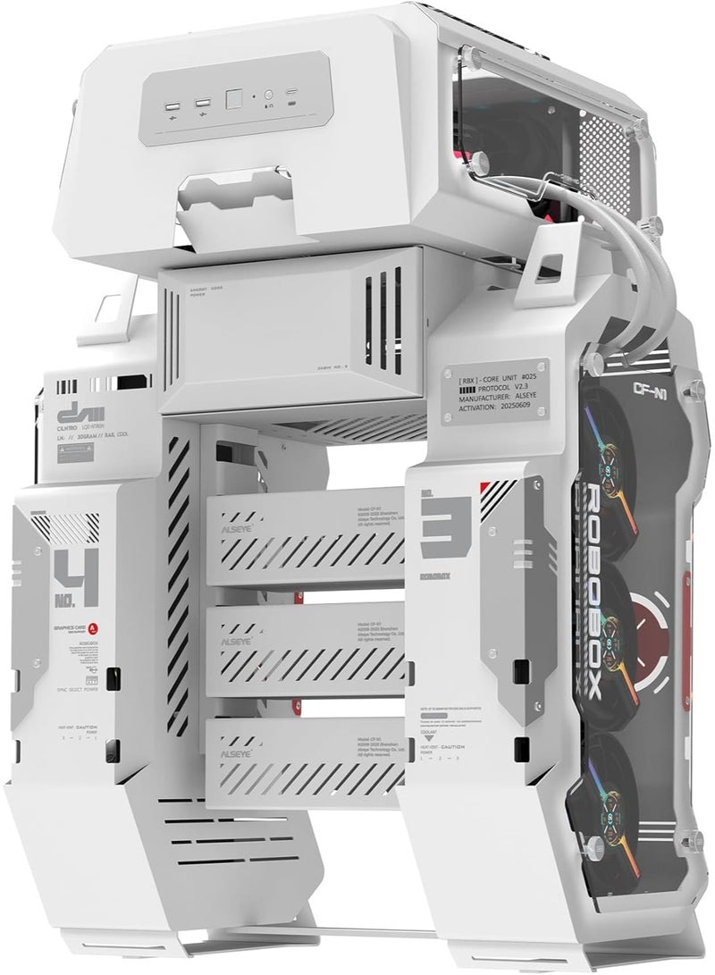 ALSEYE صندوق الألعاب ALSEYE ROBOBOX - دعم لمبرد مزدوج 360 مم، إطار مفتوح أكريليك، تصميم فضائي فريد، صندوق كمبيوتر متوسط Micro ATX/ITX - Image 1